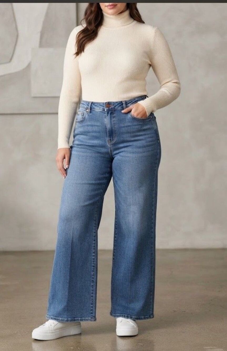 Judy Blue Wide Leg Denim Jeans Women 20W Medium Wash Baggy Flare Y2K